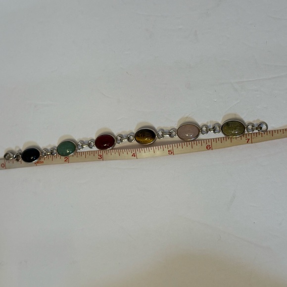 VINTAGE BRACELET STERLING SILVER 925 SCARABS 6 MULTI COLOR 7” - Picture 6 of 9